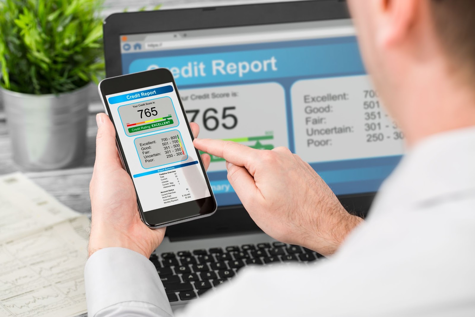 man checking credit report